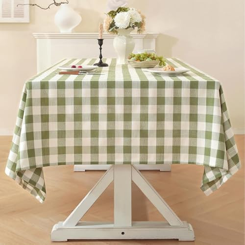 Laolitou Green Gingham Tablecloth Square Tables Checkered Buffalo Plaid Table Cloth Cotton Linen Farmhouse Tablecloths Washable Wrinkle Free for Baby Shower Picnic Kitchen, 60"x60" 4 Seats | Amazon (US)