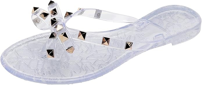 OMGard Studded Jelly Shoes for Womens Bow Flip Flops Jellies Sandals Flat Black Summer Beach Thon... | Amazon (US)