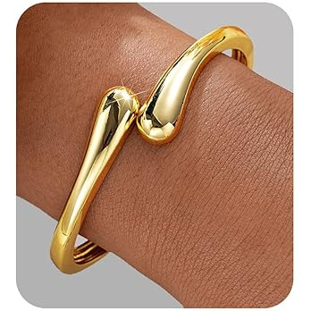 Gold Bangle Bracelets for Women Teens Trendy Chunky Adjustable Twist Cuff Bracelet Jewelry Gifts | Amazon (US)