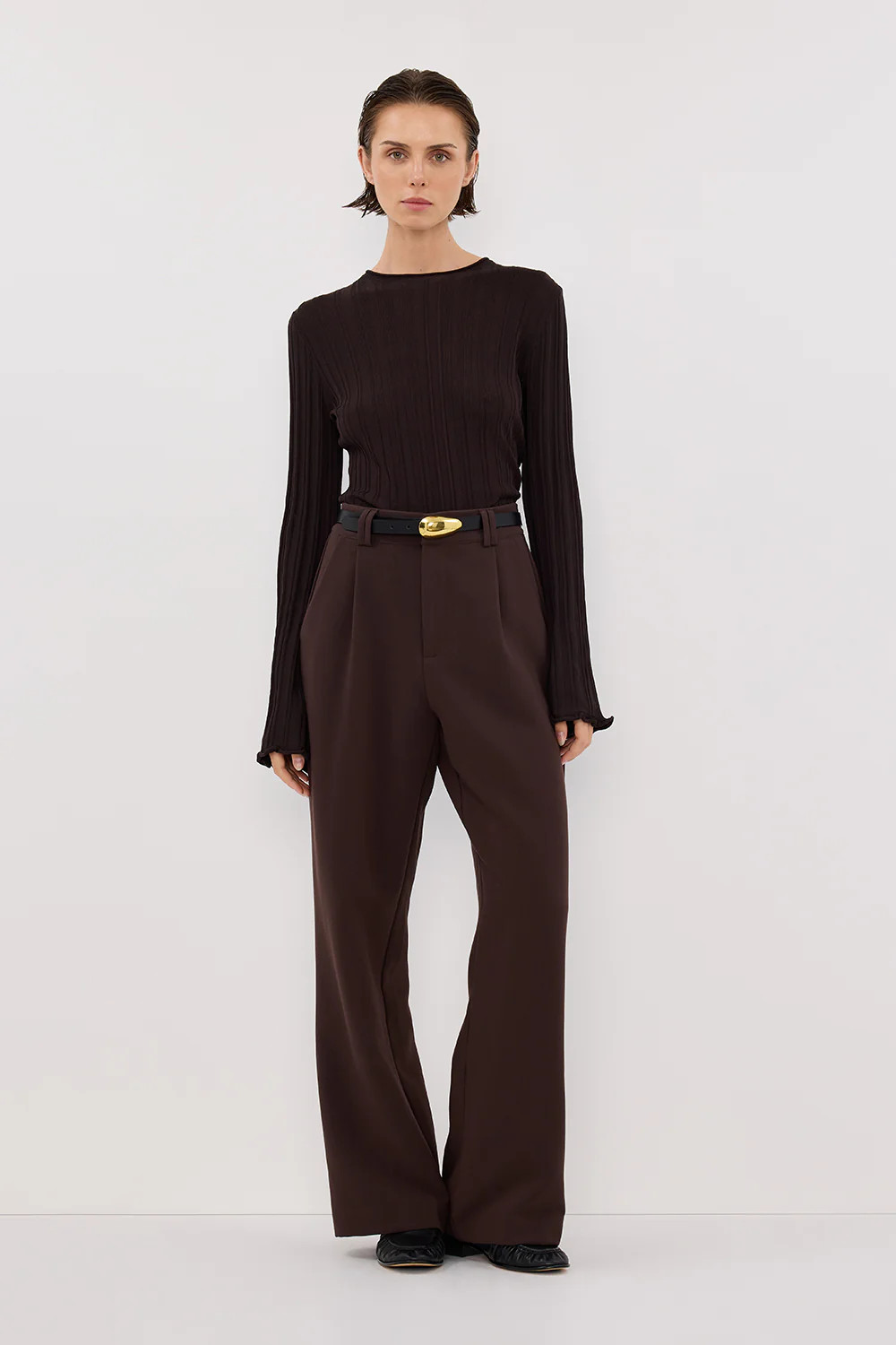 SYLVIA BITTER CHOC CREW KNIT TOP | DISSH