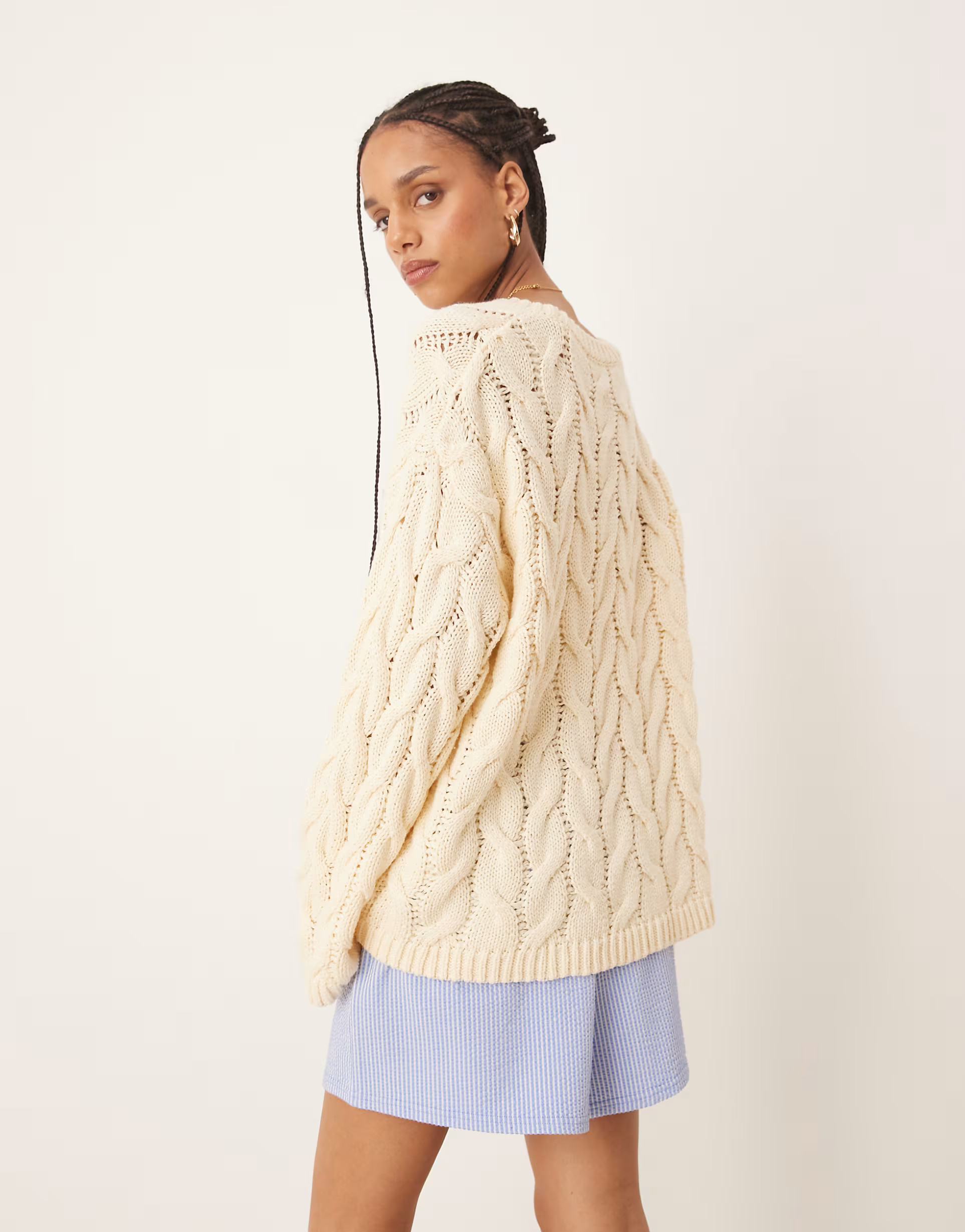 Gina Tricot oversized cable knit sweater in butter yellow | ASOS (Global)
