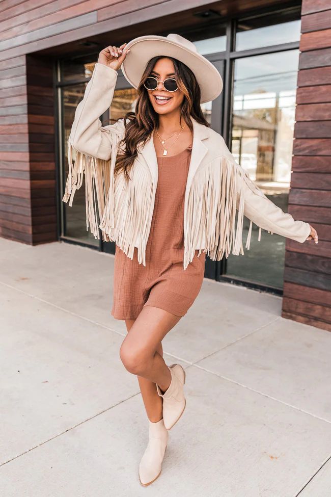 Stay True To Us Cream Suede Fringe Jacket | The Pink Lily Boutique