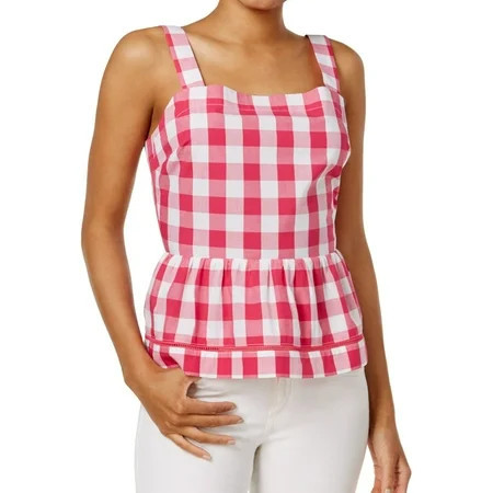 maison Jules Womens Gingham Peplum Blouse Pink XX-Large | Walmart (US)