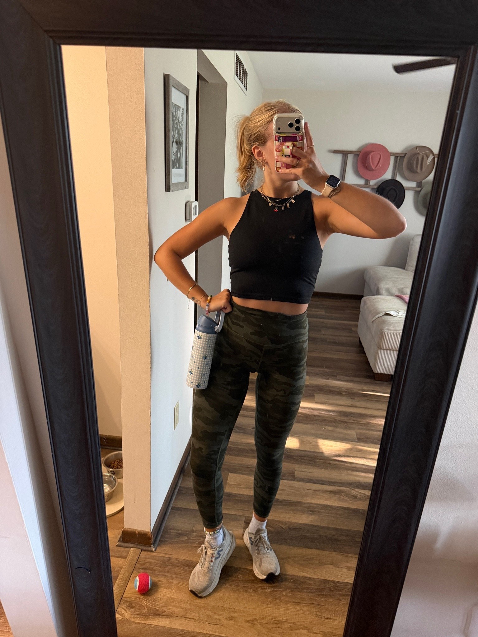 Another workout fit—08.11.26 💚🤎

Medium in black Old Navy workout tank top
Small in camo Amazon leggings
9 in white New Balance running shoes from @DSW 
socks are New Balance from @DSW too :)
🥤water bottle is from Walmart

Old Navy style, Old Navy activewear, Old Navy tops, Old Navy tank tops, Old Navy fashion, white tank tops, Amazon style, Amazon finds, Amazon fashion, Amazon leggings, camo leggings, trending leggings, workout outfits, outfit if the day, New Balance shoes, white running shoes

#LTKootd #LTKfitnessgoals #LTKActive