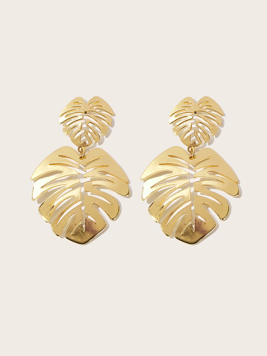 Double Leaf Shaped Drop Earrings 1pair | SHEIN