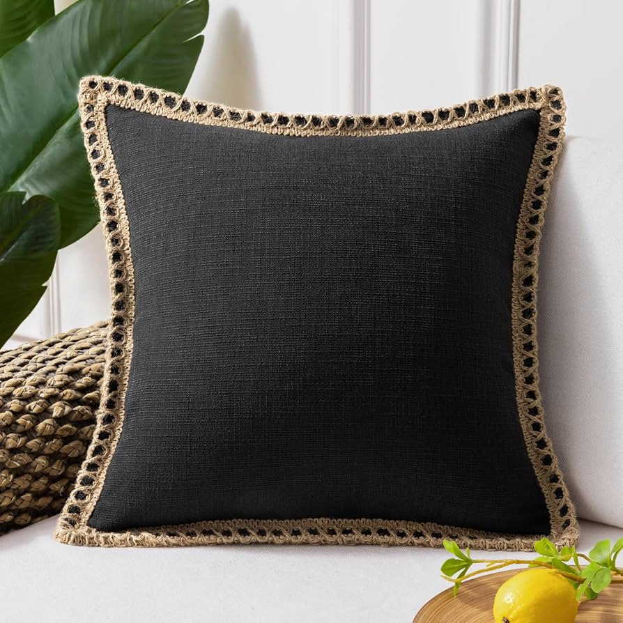 Phantoscope Farmhouse Solid Throw Decorative Pillow Cover Burlap Linen Trimmed Tailored Edges Out... | Amazon (US)
