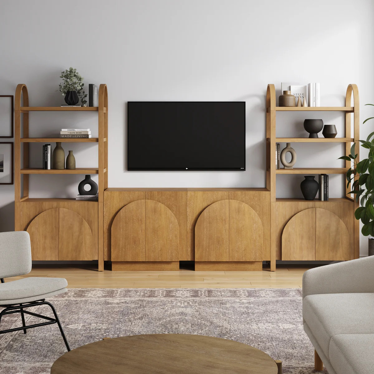 Mid-Century Arched Entertainment Center Light Brown | Nathan James
