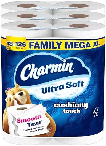 Charmin Toilet Paper Ultra Soft Cushiony Touch, 18 Family Mega XL Rolls = 126 Regular Rolls | Amazon (US)