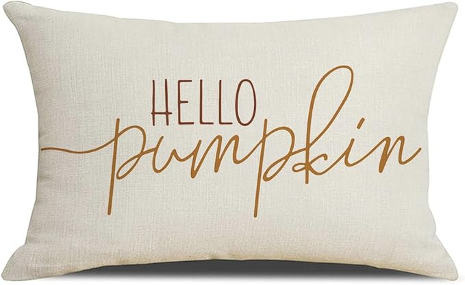 Fall Lumbar Pillow Cover 12x20 Inch Hello Pumpkin White Pillow Case Outdoor Decorative Lumbar Thr... | Amazon (US)