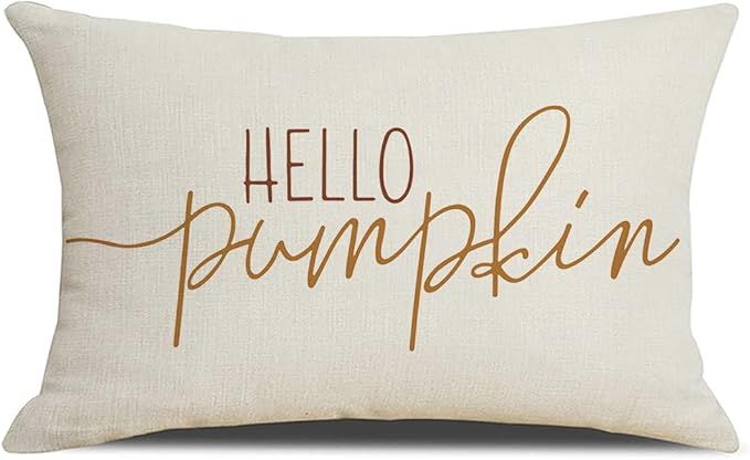 Fall Lumbar Pillow Cover 12x20 Inch Hello Pumpkin White Pillow Case Outdoor Decorative Lumbar Thr... | Amazon (US)