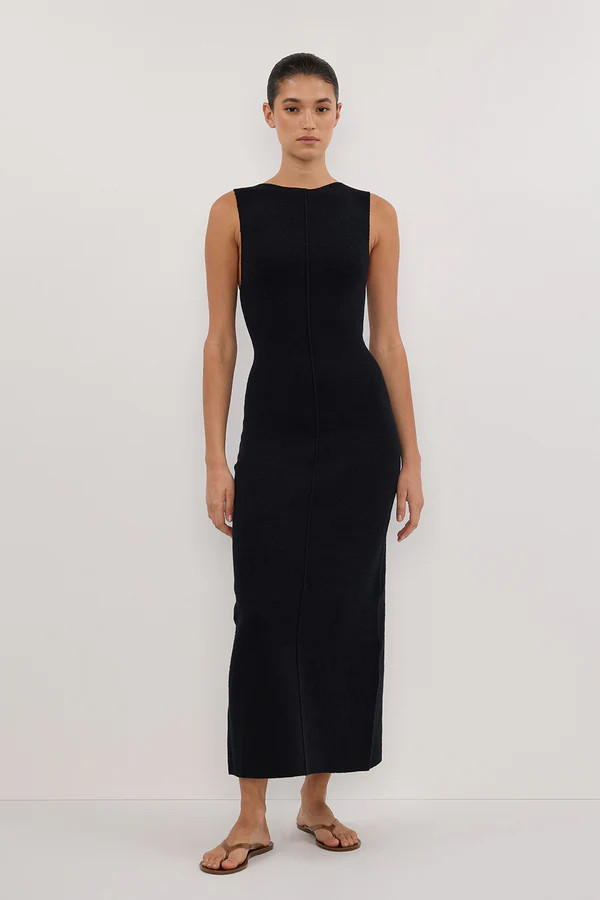 OWEN BLACK CREPE KNIT MIDI DRESS | DISSH