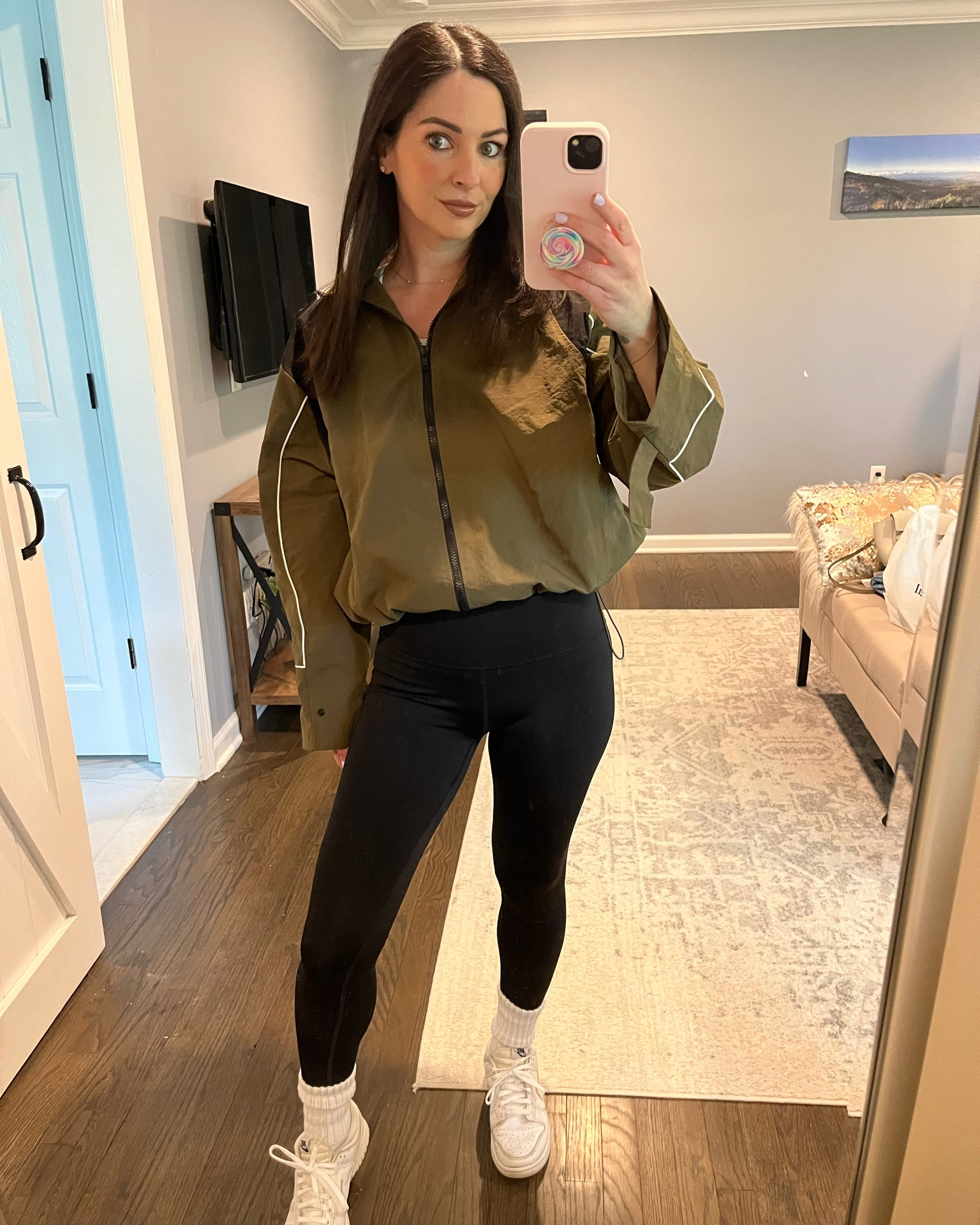 From one windbreaker to the next 😜 It cooled off tonight, so I swapped my bike shorts for leggings and honestly… I’m not mad about it. Loving the more fitted look of this olive green jacket—perfect for those in-between temps when you still want to feel put together but cozy. 

Wearing a size XS 💚

@Revolve 
#ootd #ltkstyle #casualoutfit #athleisurewear #springstyle #jacketstyle #springjacket #windbreakerstyle

#LTKootd #LTKActive #LTKPetite
