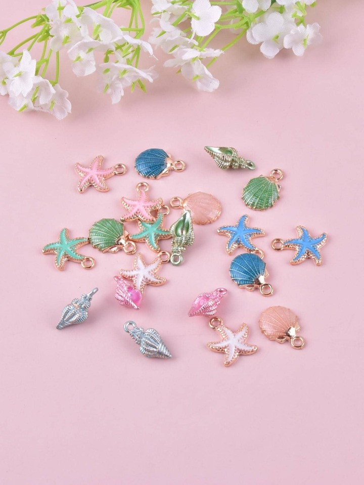 Mix 20pcs/set Fashion Ocean Shell Conch Banana Metal Pendant Charms For DIY Earring Necklace Jewe... | SHEIN