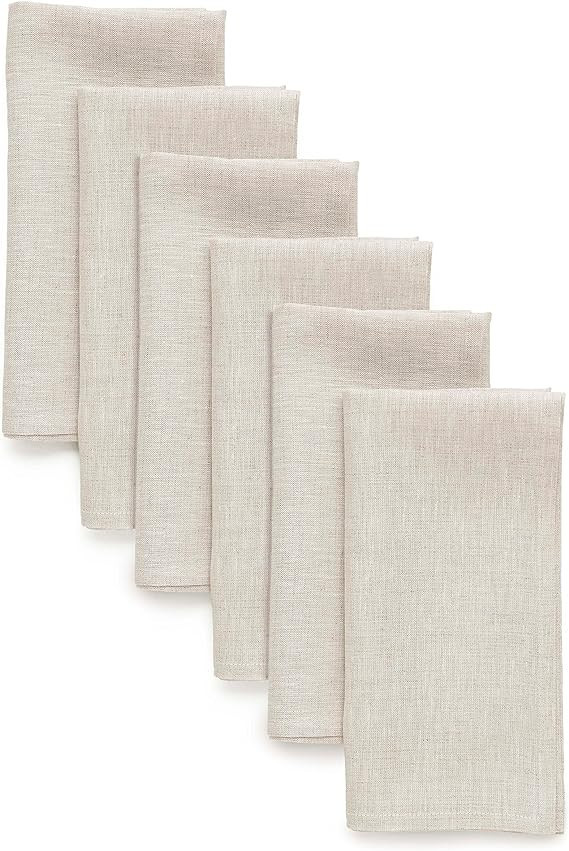 Solino Home Linen Napkins 20 x 20 Inch – Light Natural Cloth Dinner Napkins Set of 6 – Handcr... | Amazon (US)