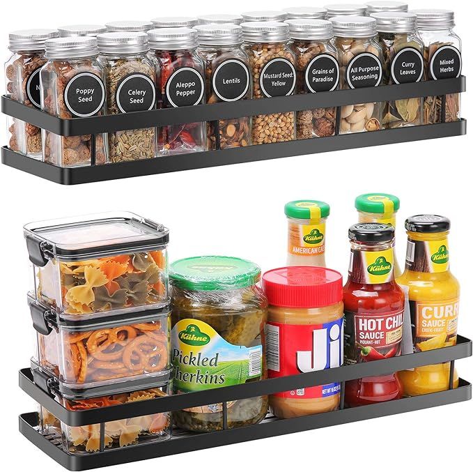 Scnvo Spice Rack Organizer Wall Mounted 2 Pack, Floating Shelves Storage for Pantry Cabinet Door,... | Amazon (US)