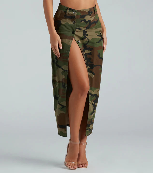 Commander In Cute Camouflage Cargo Maxi Skirt | Windsor Stores
