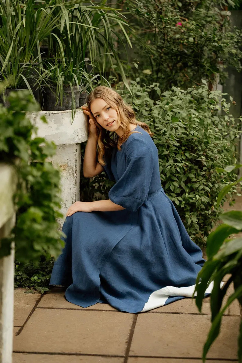 Gaia - Linen Wrap Dress, Moonlight Blue - Etsy UK | Etsy (Global)