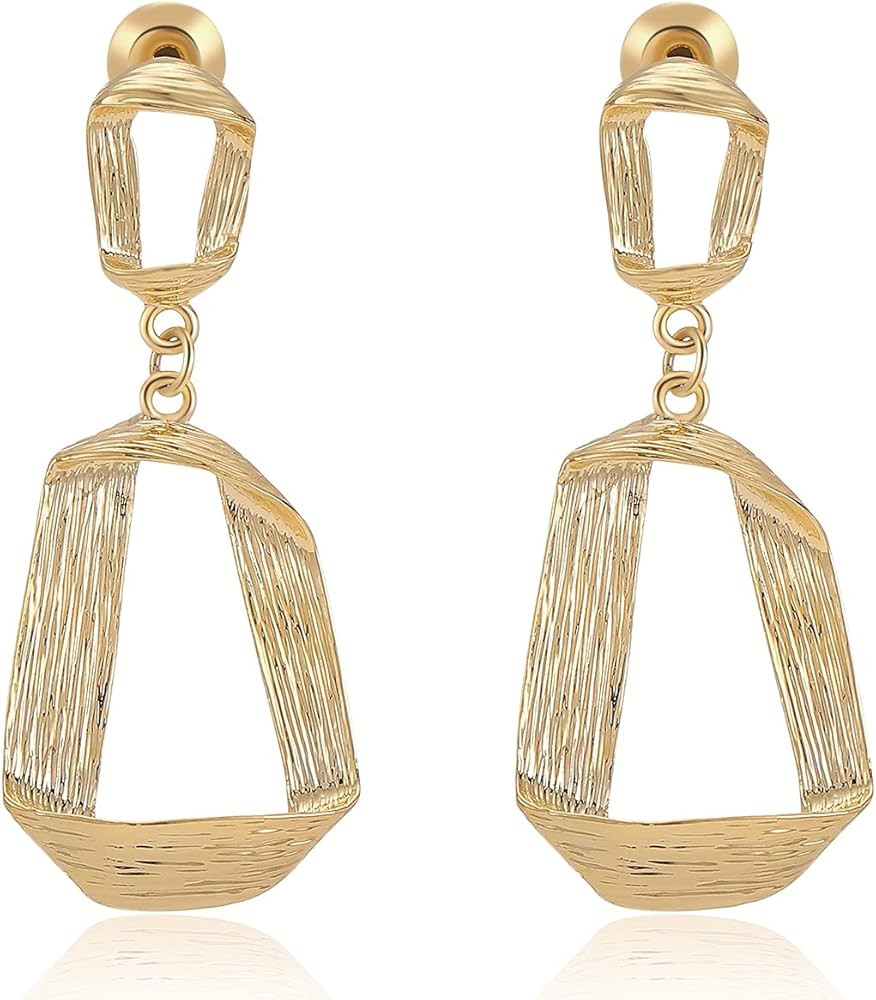 Gold Black Geometric Dangle Earrings - Pearl Heart Cubic Zirconia Statement Earring for Women Gir... | Amazon (US)