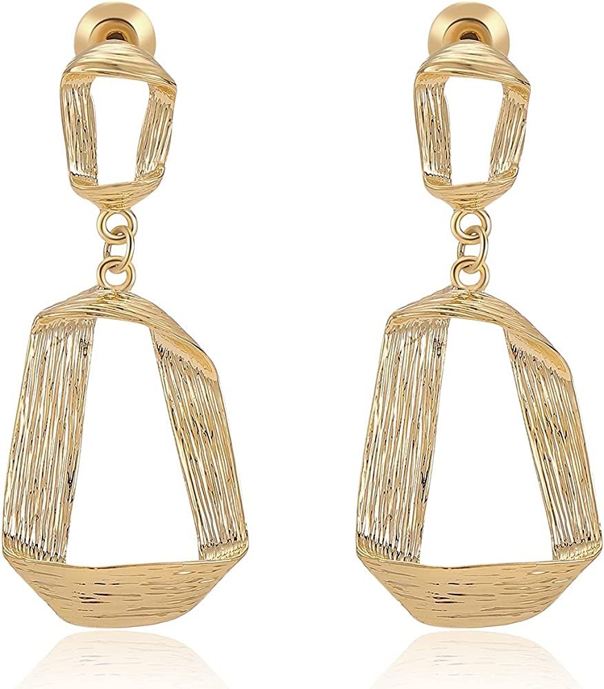 Gold Black Geometric Dangle Earrings - Pearl Heart Cubic Zirconia Statement Earring for Women Gir... | Amazon (US)