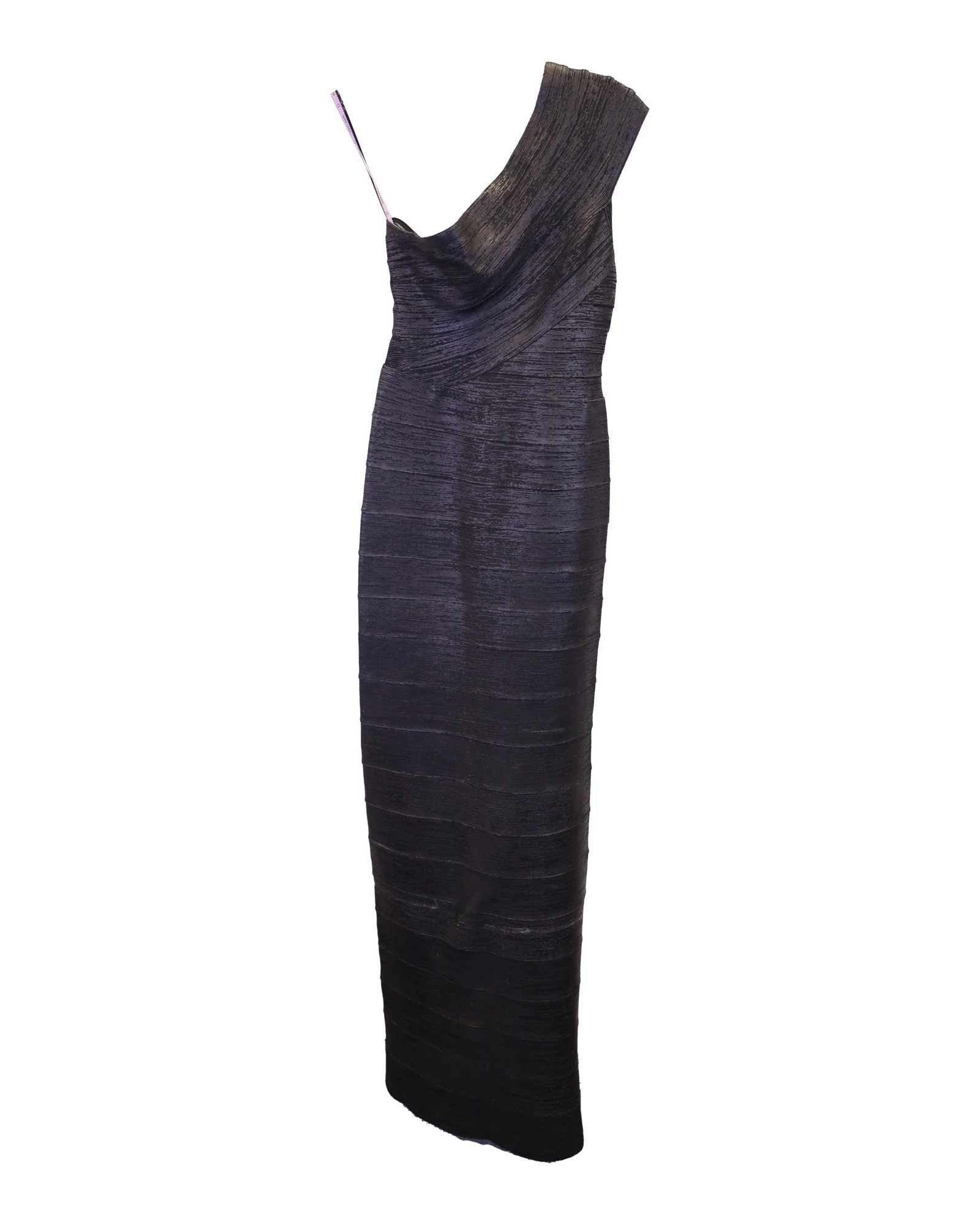 Herve Leger One Shoulder Long Dress in Black Rayon | Shop Simon