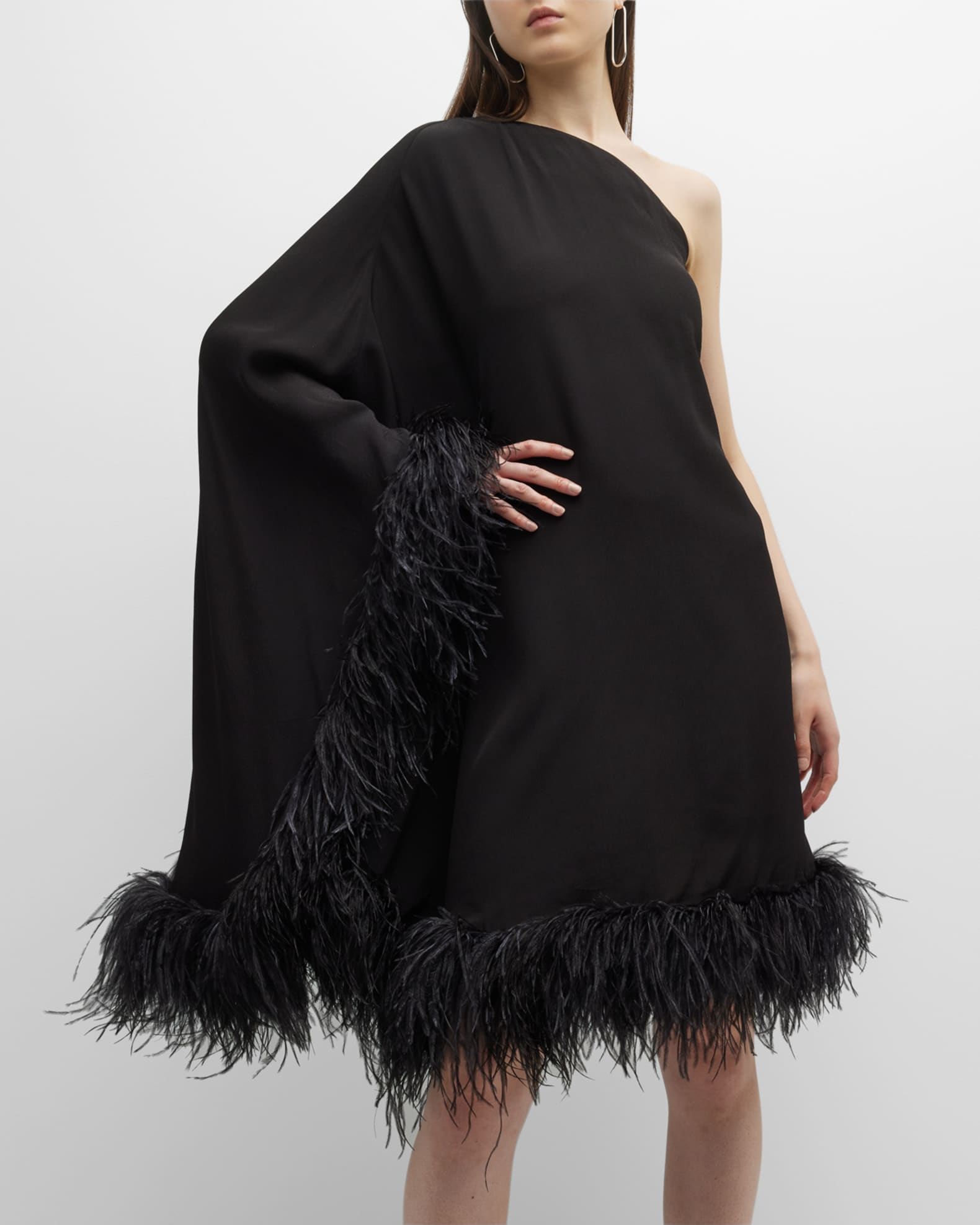 Cult Gaia Myrtle Feather-Trim One-Shoulder Dress | Neiman Marcus