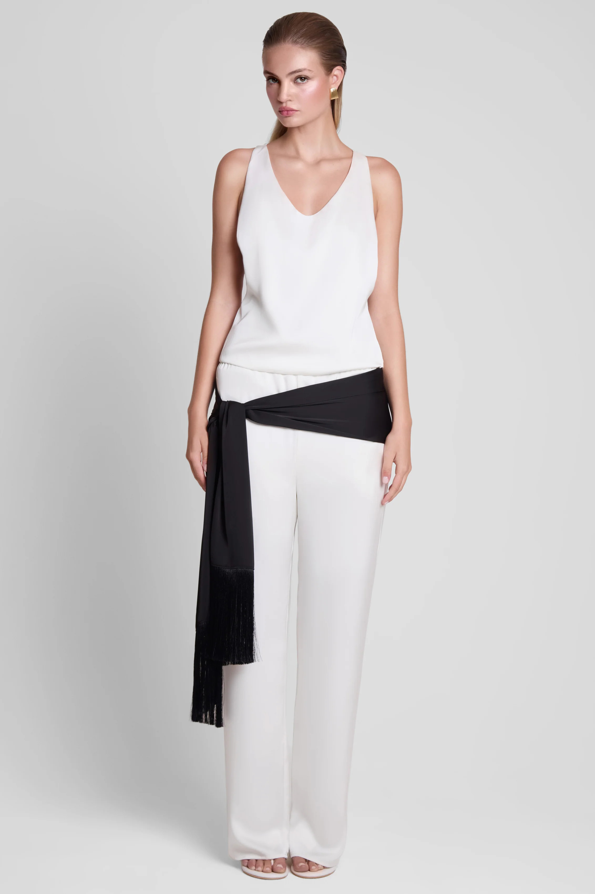 Signature Satin Tassel Scarf - Black | LEAU (US)