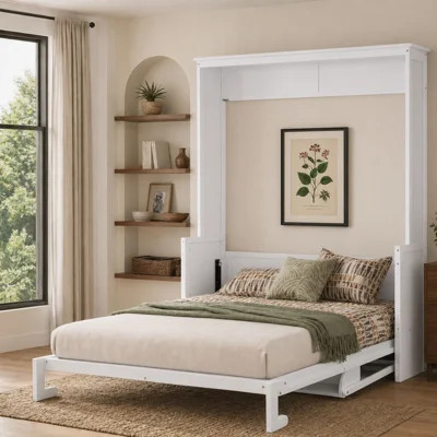Queen Murphy Bed With Shelf Desk, Gas-Strut Wall Bed Cabinet And Space-Saving Design | Wayfair North America