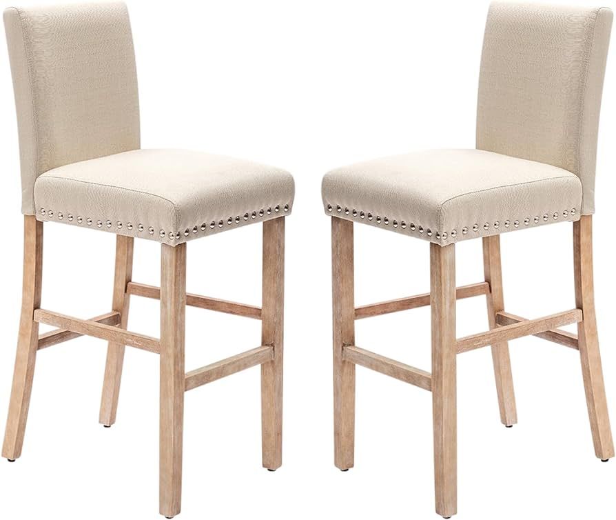 Barstools Set of 2 with Back,Counter Height Bar Stools with Solid Wood Legs and Nail Head,Modern ... | Amazon (US)