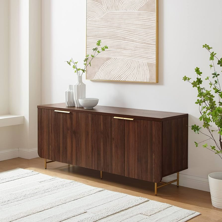 Walker Edison Lowen Contemporary Fluted-Door Sideboard, 69 Inch, Gold/Dark Walnut | Amazon (US)