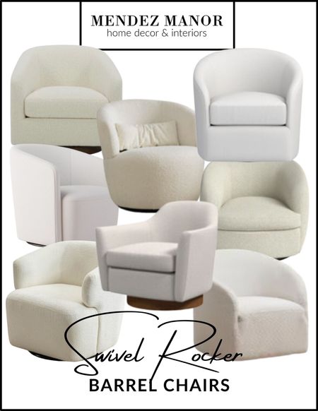 Some of my favorite white barrel chairs that also happen to be swivel rockers. 👏🏻

#sidechair #livingroom #familyroom #furniture #swivelchair #rockingchair 

#LTKsalealert #LTKhome #LTKfamily