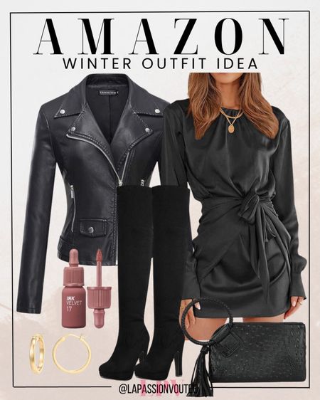 Command the season with Amazon's fierce winter look: a sleek faux leather jacket draped over a classic black dress, paired with tall boots for a bold stride. Complete the ensemble with a chic clutch, statement earrings, and a pop of confidence – your favorite lipstick. Own the winter spotlight. 

#LTKHoliday #LTKSeasonal #LTKstyletip