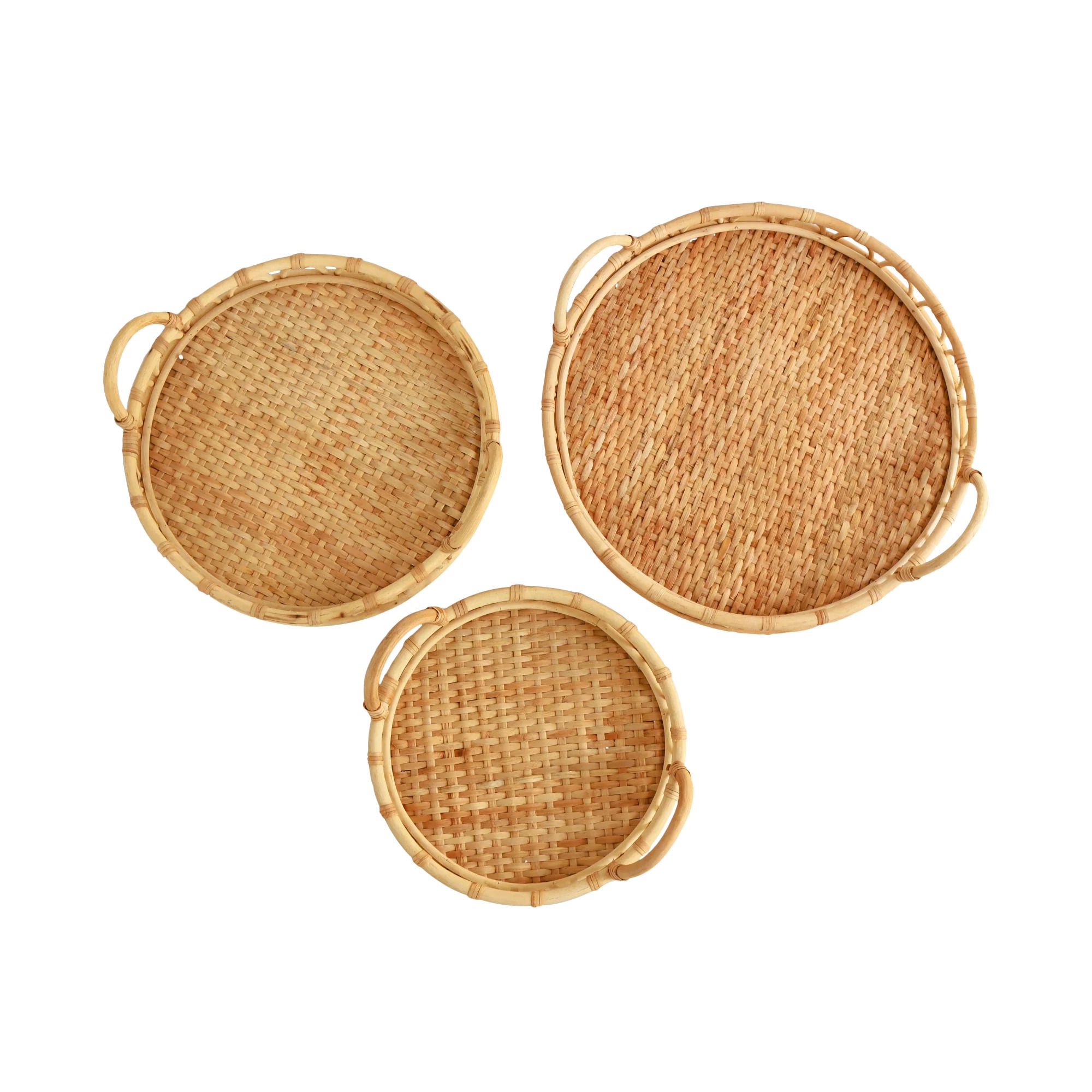 Eden Grace Hand Woven Round Rattan Serving Tray with Wavy Design and Handles, Tea Tray, Fruit Bas... | Walmart (US)