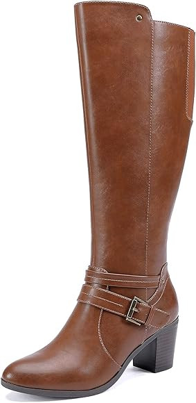 EETTARO Women's Block Mid Heel Boots Knee High Winter Booties Fashion Pointed Toe Elastic Buckle ... | Amazon (US)