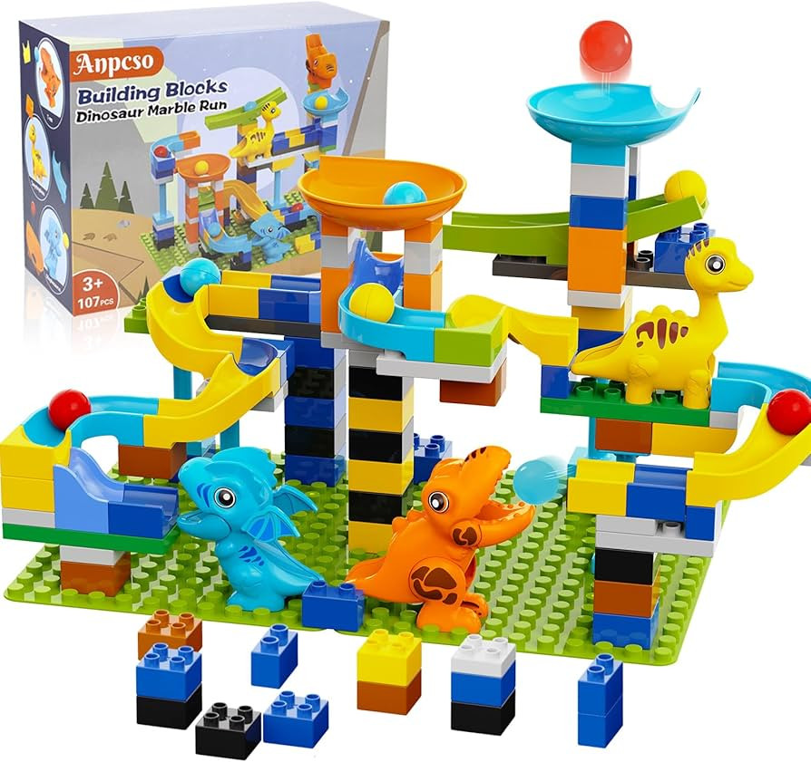 Marble Run Building Blocks, Dinosaurs Marble Track Toy Classic Large Bricks for 3 4 5 6 7 + Year ... | Amazon (US)
