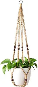 Mkono Macrame Plant Hanger Indoor Jute Hanging Planter Basket with Wood Beads Decorative Flower P... | Amazon (US)