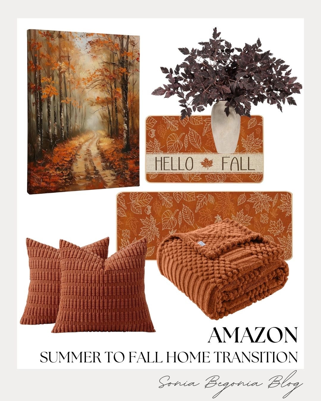 I’m obsessed with these cozy Amazon finds to transition your home from summer to fall! 🍂 

Warm terracotta throw pillows, a plush knit blanket, autumn wall art, and leaf mats bring all the seasonal warmth into your space. 🍁

#LTKhome #LTKunder50 #LTKsalealert #AmazonHome #FallHomeDecor #CozyHome #AutumnVibes #HomeInspo #DecorTransition

#LTKSeasonal #LTKHome
