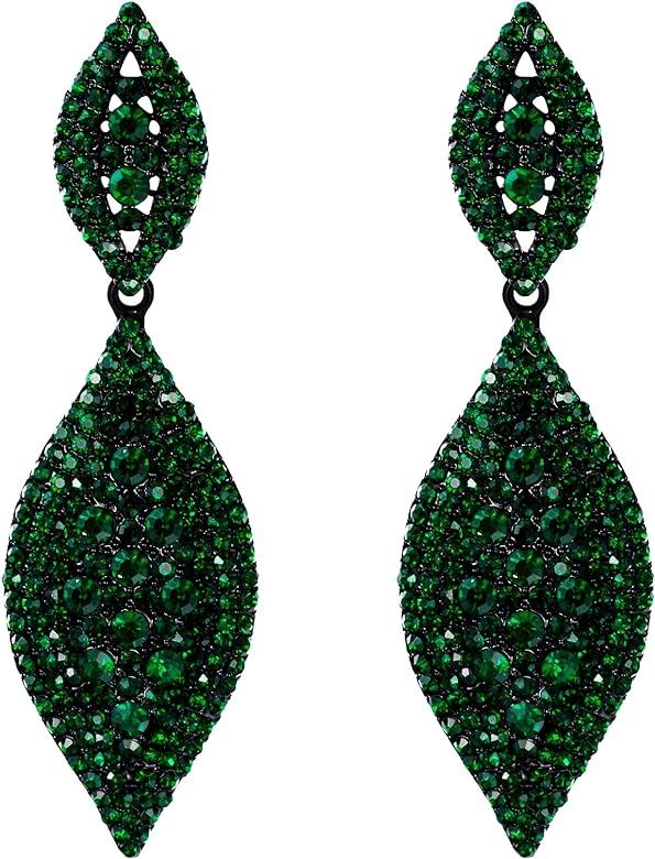 Flyonce Women's Rhinestone Crystal Wedding Bridal 2 Leaf Drop Dangle Chandelier Earrings | Amazon (US)