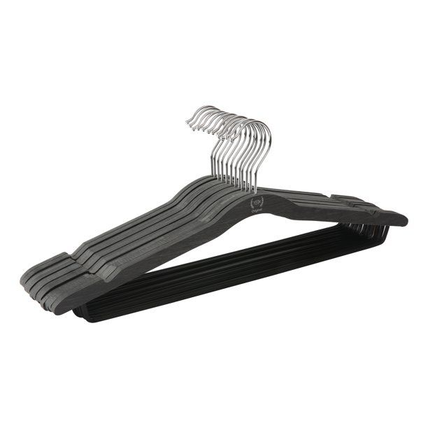 The Home Edit Thin Wood Hanger with Non-Slip Pant Bar, Pack of 12, Black - Walmart.com | Walmart (US)