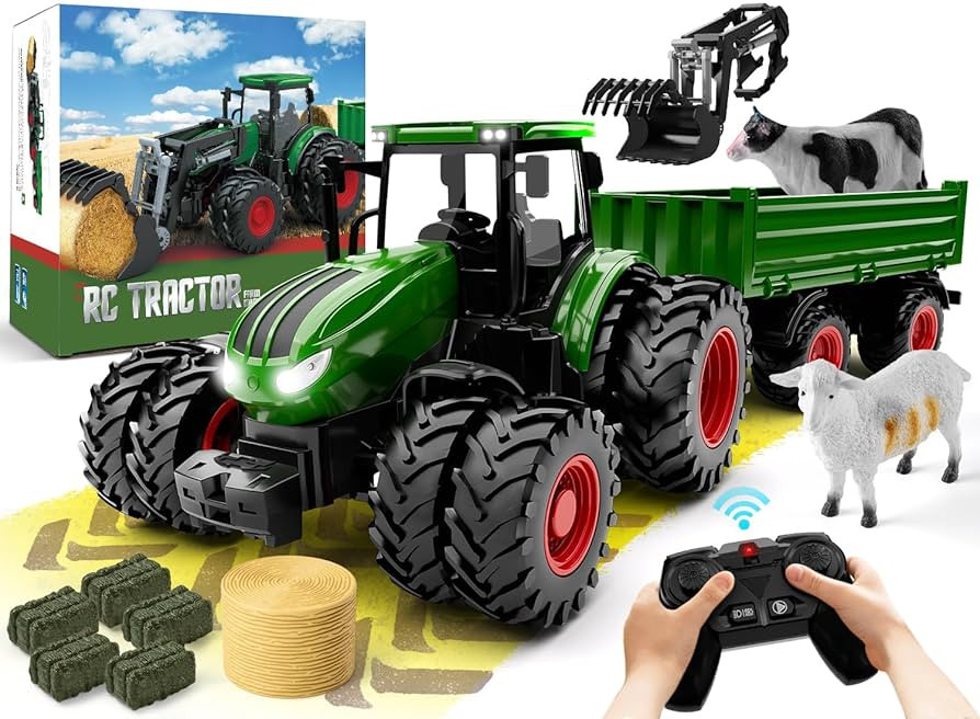 Remote Control Tractor Toy, Kids RC Tractor Set & Truck and Trailer Front Loader - Metal Car Head... | Amazon (US)