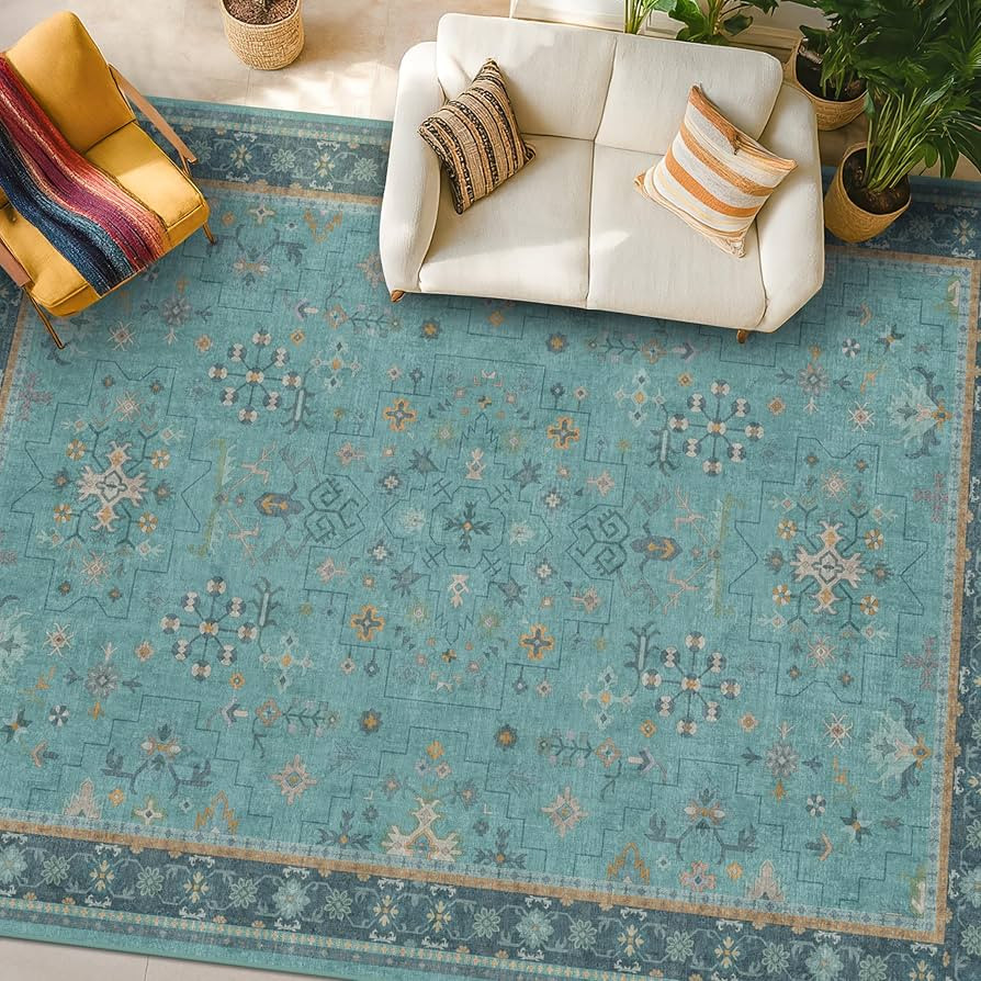 Boho 8x10 Large Teal Green Rugs for Living Room - Vibrant Turquoise Rug for Bedroom under Bed, Di... | Amazon (US)