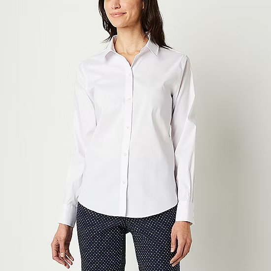 Liz Claiborne Wrinkle Free Womens Long Sleeve Regular Fit Button-Down Shirt | JCPenney
