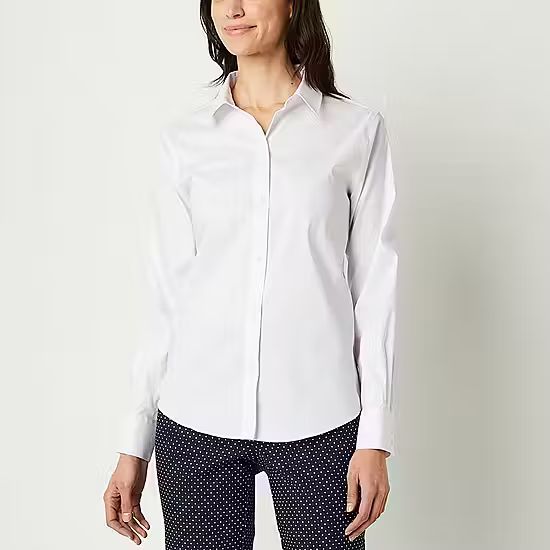 Liz Claiborne Wrinkle Free Womens Long Sleeve Regular Fit Button-Down Shirt | JCPenney