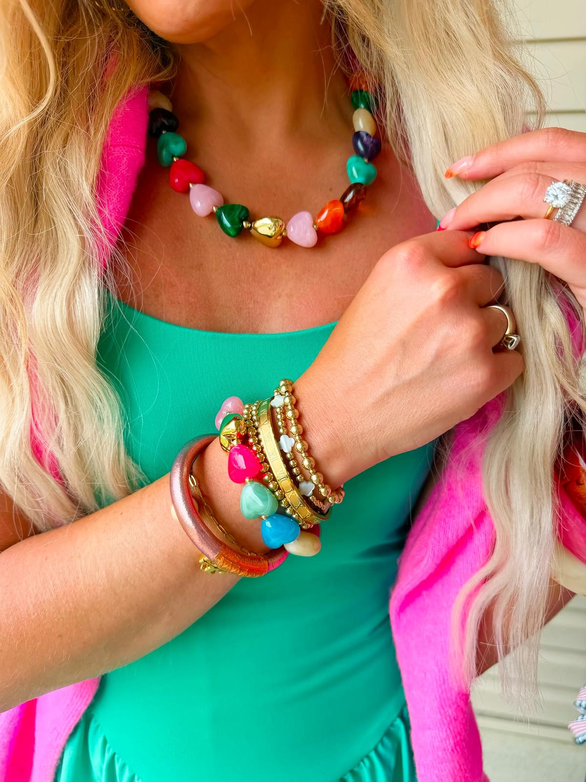 Added some vibrant colors to my outfit with these fun bangles and necklace! Perfect for summer fu... | Amazon (US)