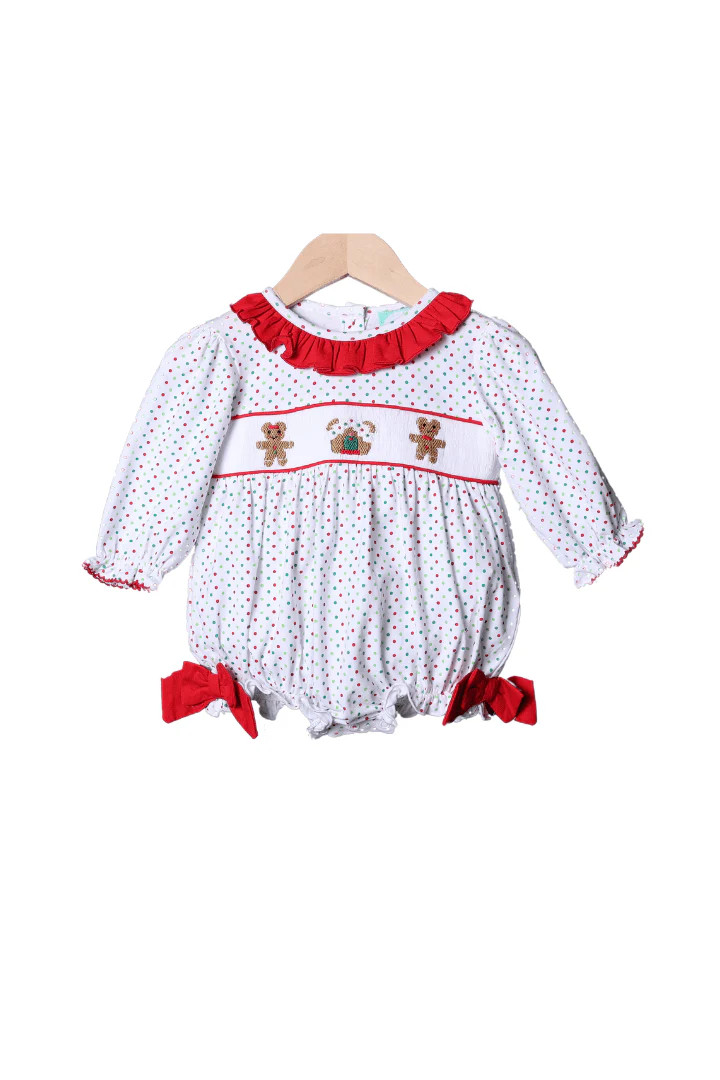 Smocked Gingerbread Mouse Knit Polka Dot Bubble | The Smocked Flamingo