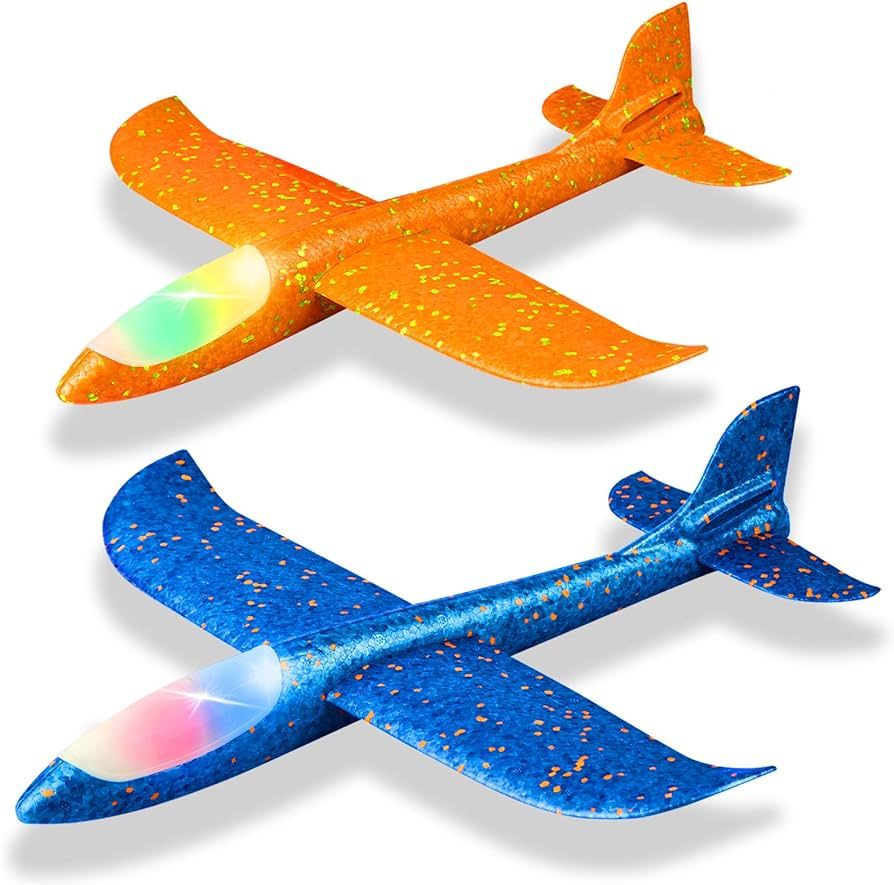 2 Pack LED Light Airplane,17.5" Large Throwing 2 Flight Mode Glider Plane,Flying Toy for Kids,Gif... | Amazon (US)