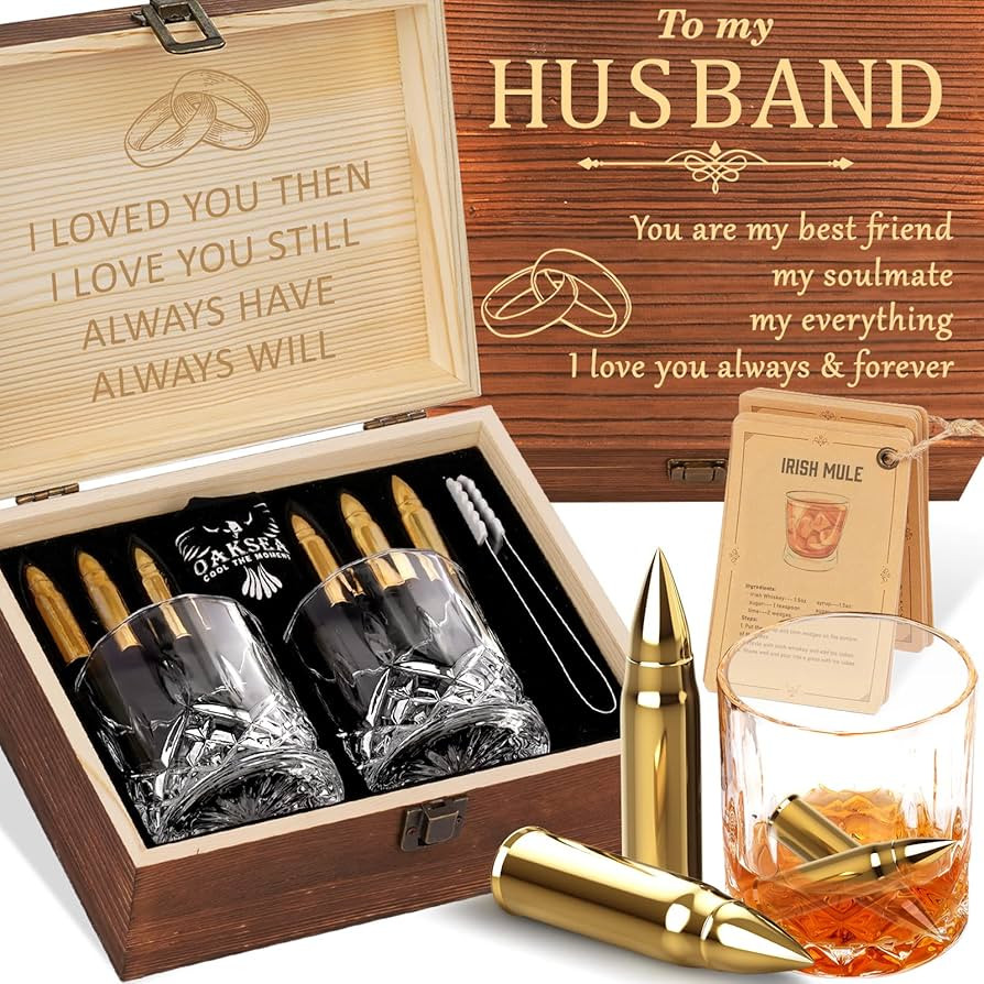 Anniversary Oaksea for Husband Him Men, Stainless Steel Engraved Whiskey Stones Glasses Set Gifts... | Amazon (US)