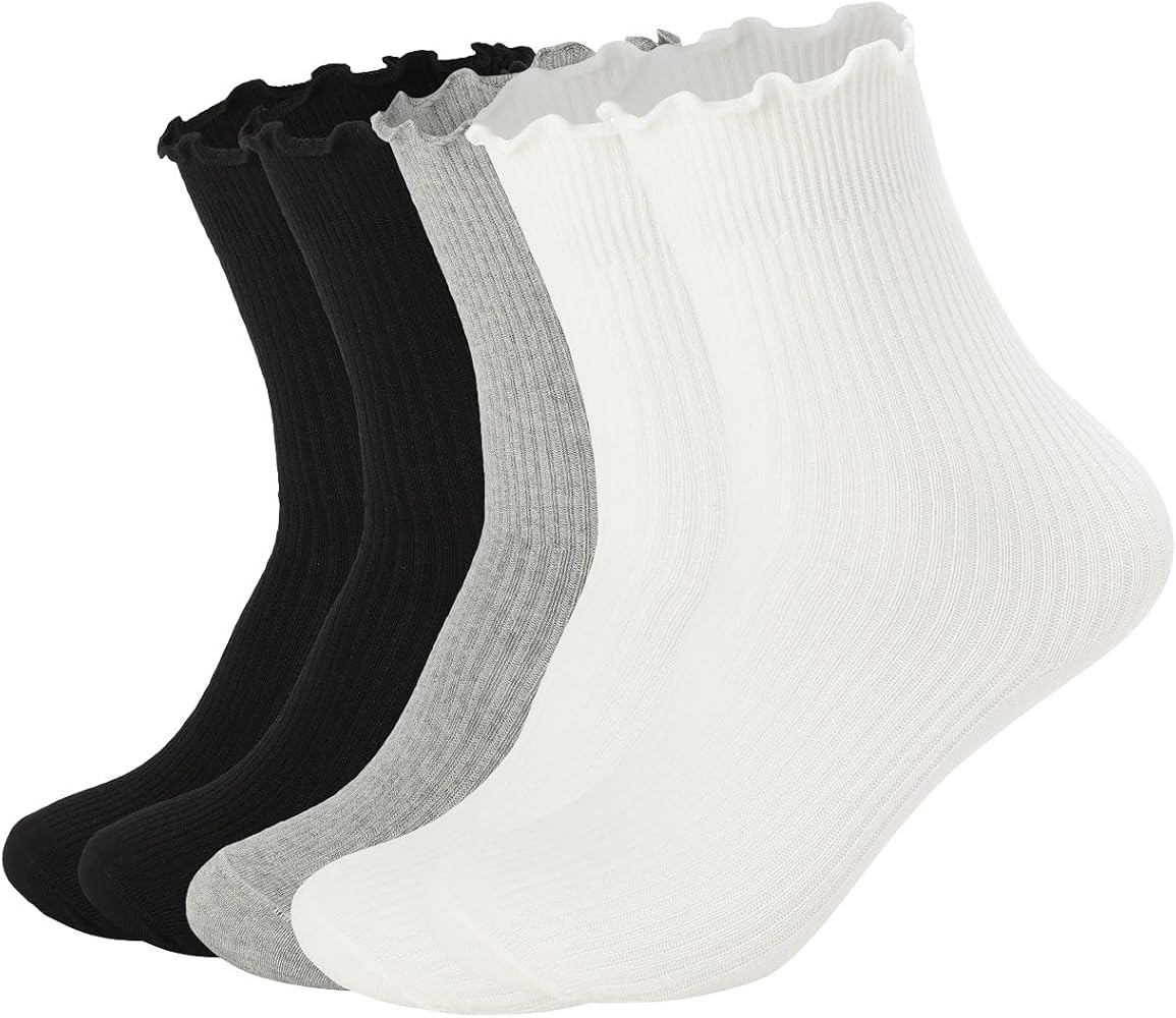 FLYDO Ruffle Socks Women Cotton Socks Cute White Socks for Women Girls Lettuce Edge Socks Women F... | Amazon (US)
