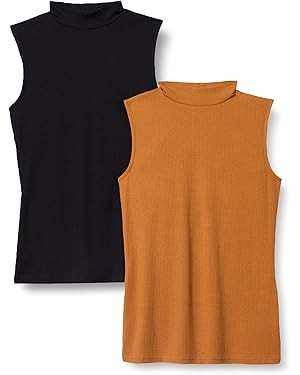 Amazon Essentials Women's Mock-Neck Slim-Fit Rib-Knit Sleeveless Top, Pack of 2 | Amazon (US)
