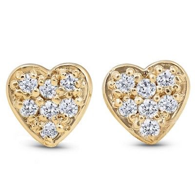 Pompeii3 14K Yellow Gold Diamond Pave Petite Heart Studs Dainty High Polished 5.7MM | Target