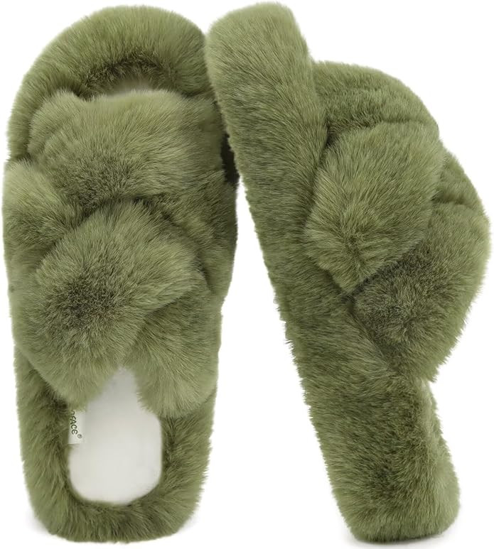 COFACE Women's Fluff Slippers House Open Toe Faux Fur Ladies Fashion Platform Fuzzy Slide Shoes w... | Amazon (US)